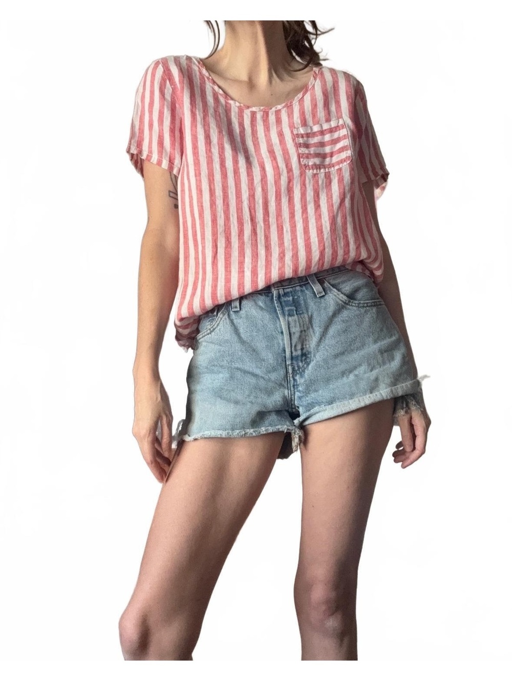 Artisan NY Red and White Striped Short Sleeve Pocket T-Shirt, Size S